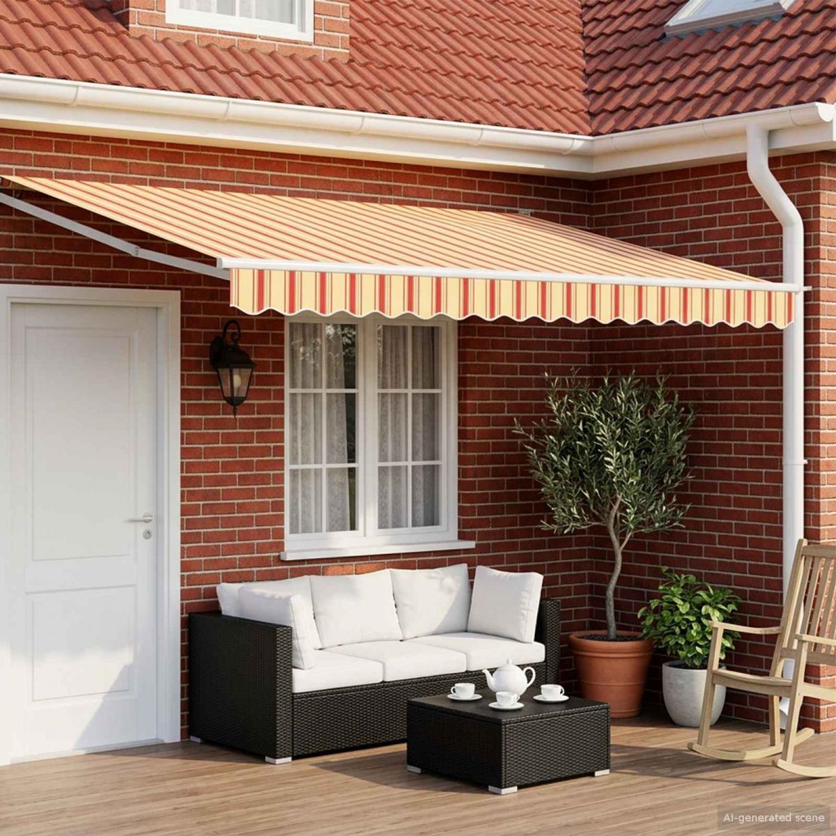 Toldo manual retráctil con LEDs Naranja, Marrón, Blanco 4 x 3 m
