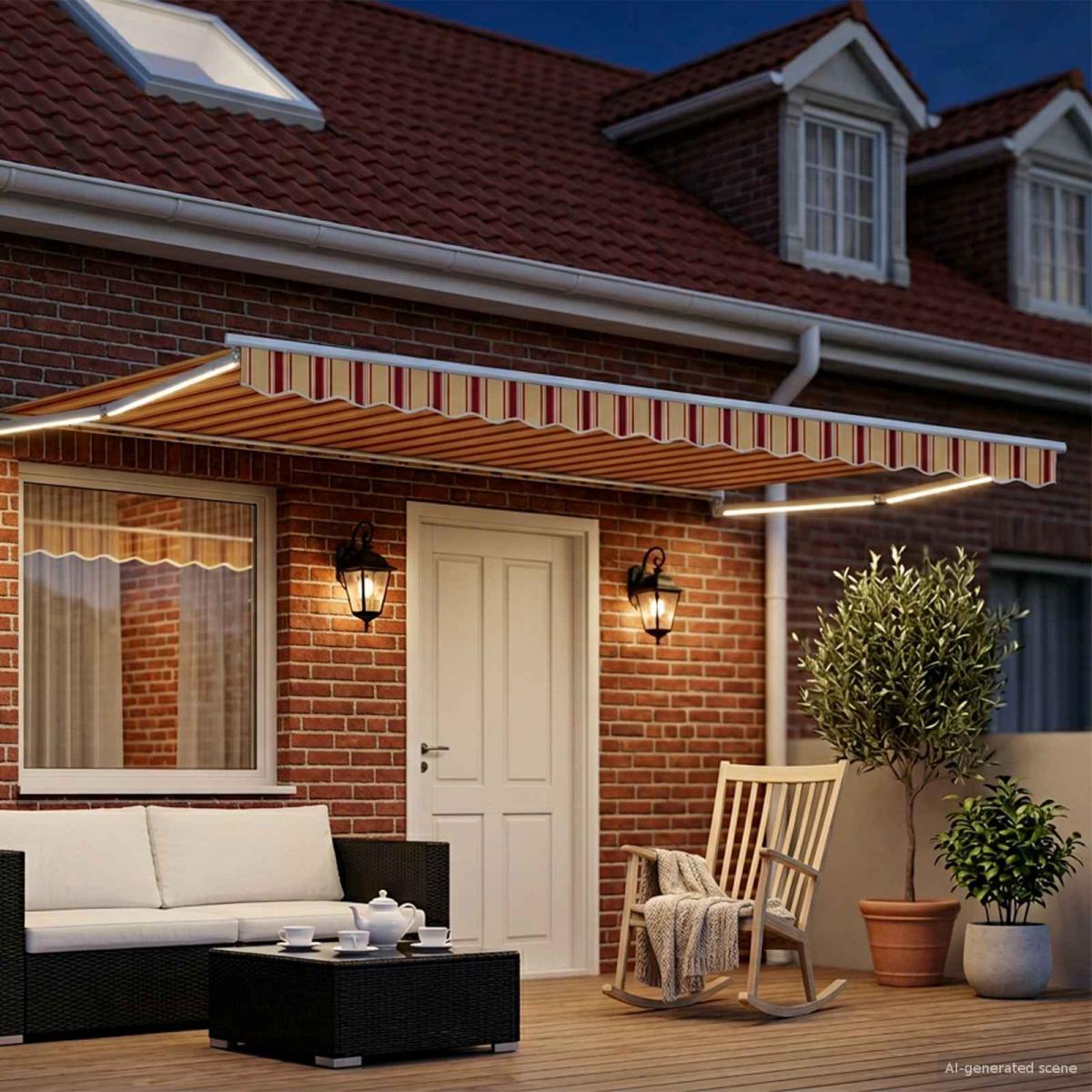Toldo manual retráctil con LEDs Naranja, Marrón, Blanco 4 x 3 m