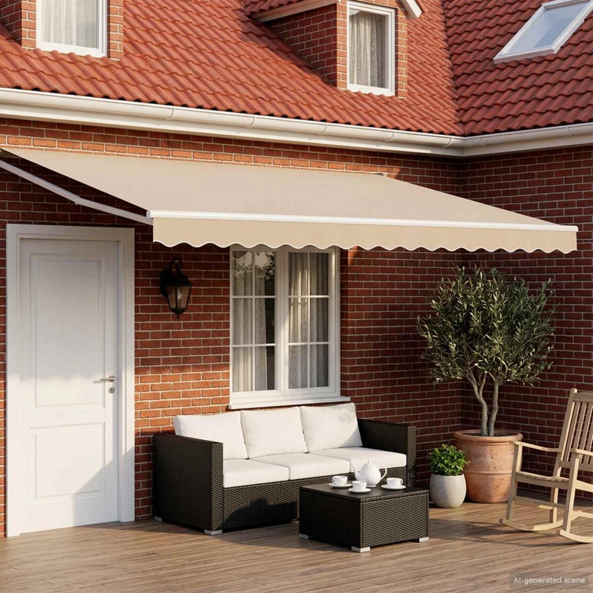 Toldo manual retráctil con LEDs Naranja, Marrón, Blanco 4 x 3 m