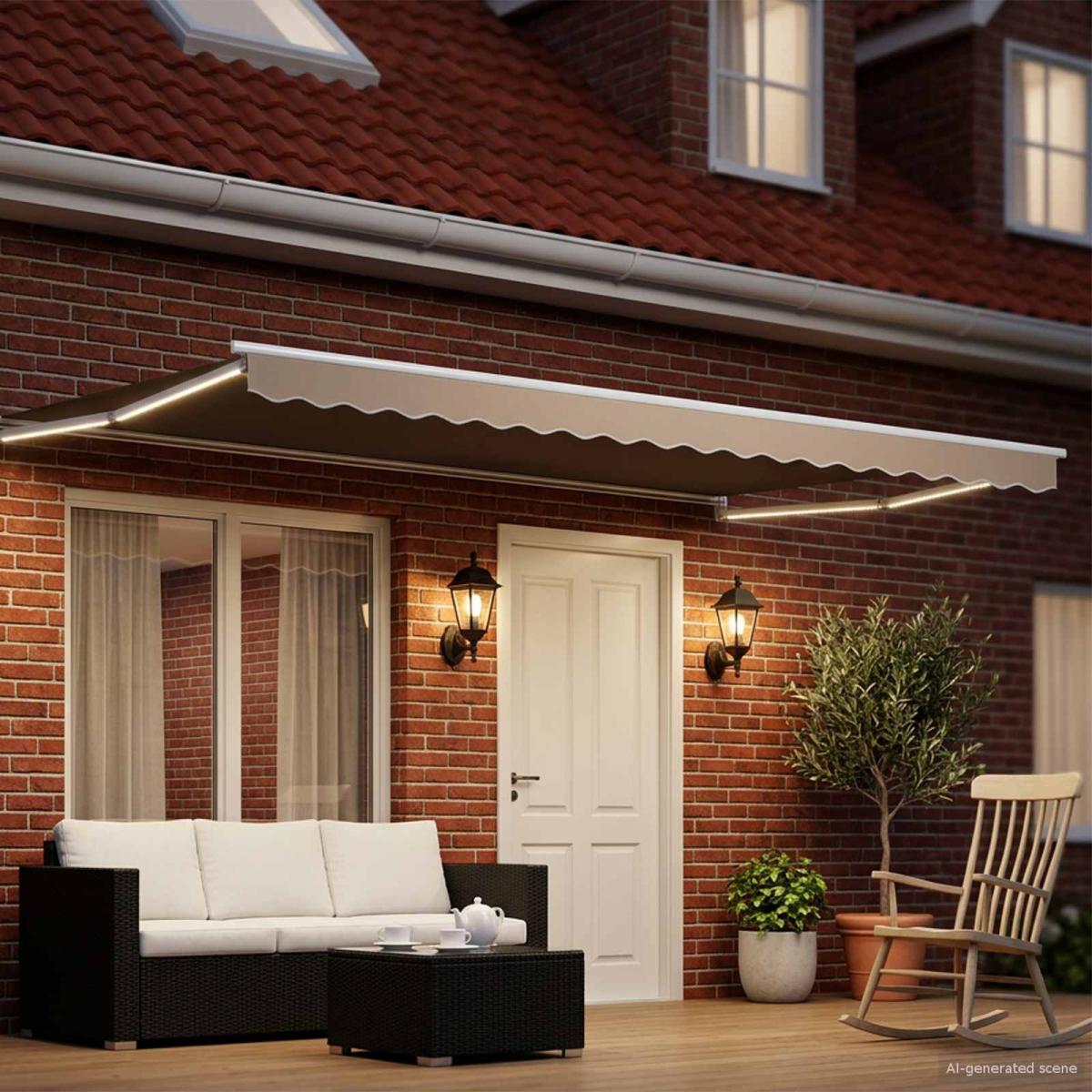 Toldo manual retráctil con LEDs Naranja, Marrón, Blanco 4 x 3 m