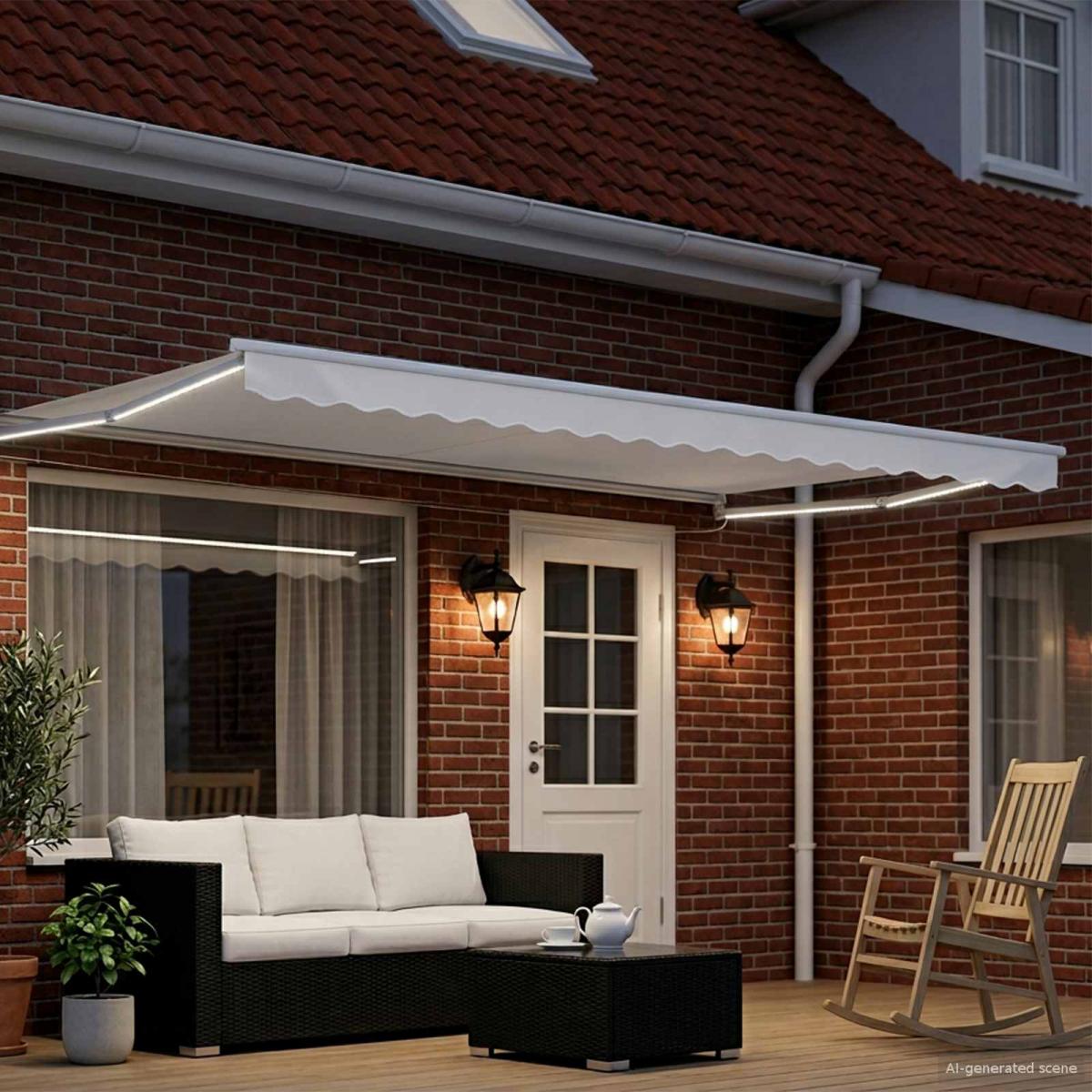 Toldo manual retráctil con LEDs Naranja, Marrón, Blanco 4 x 3 m