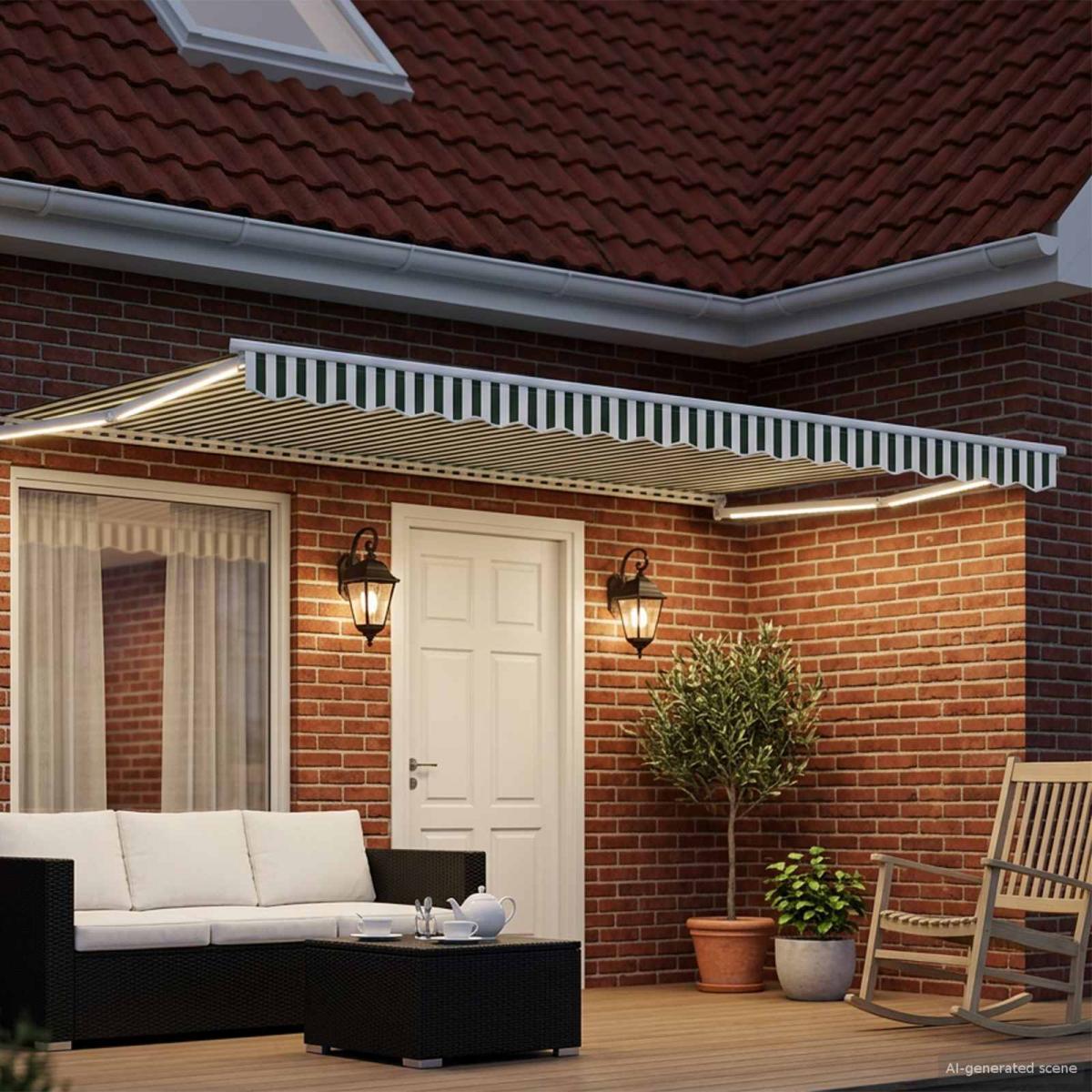 Toldo manual retráctil con LEDs Naranja, Marrón, Blanco 4 x 3 m