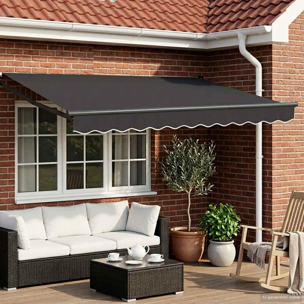 Toldo manual retráctil con LEDs Borgoña y Antracita 3,5 x 2 m