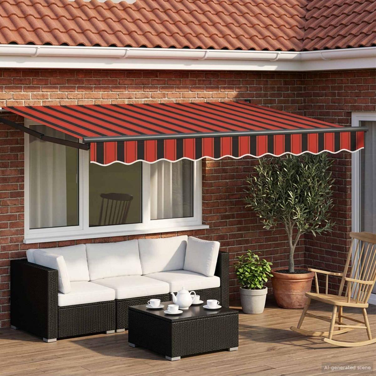 Toldo manual retráctil con LEDs Borgoña y Antracita 3,5 x 2 m