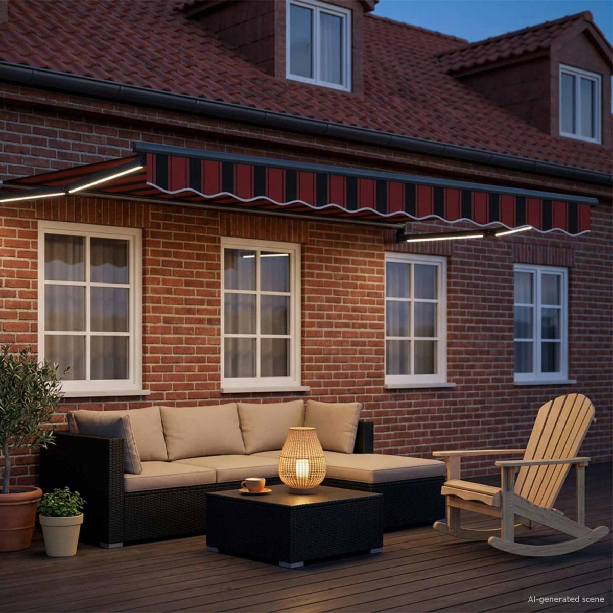 Toldo manual retráctil con LEDs Borgoña y Antracita 3,5 x 2 m