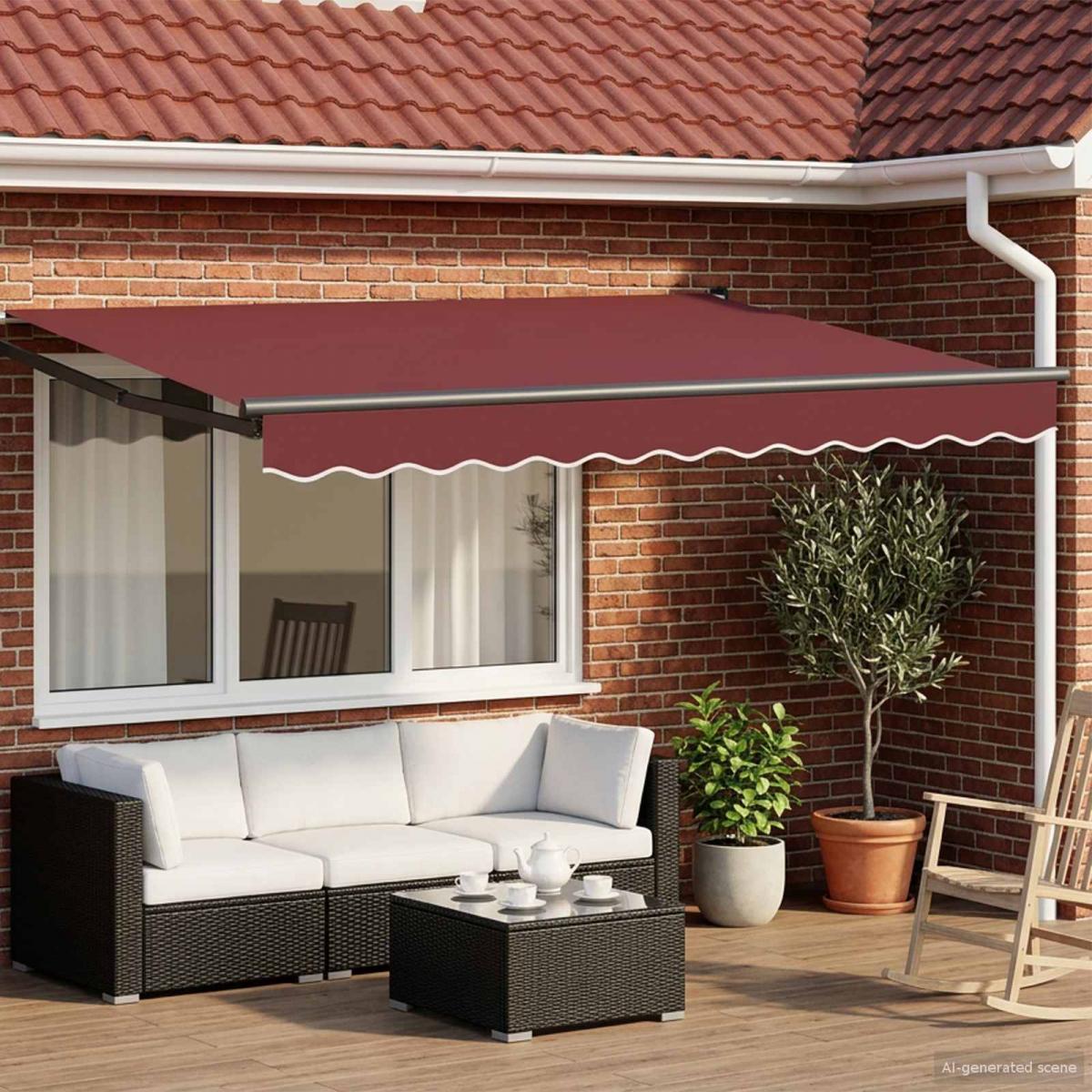 Toldo manual retráctil con LEDs Borgoña y Antracita 3,5 x 2 m