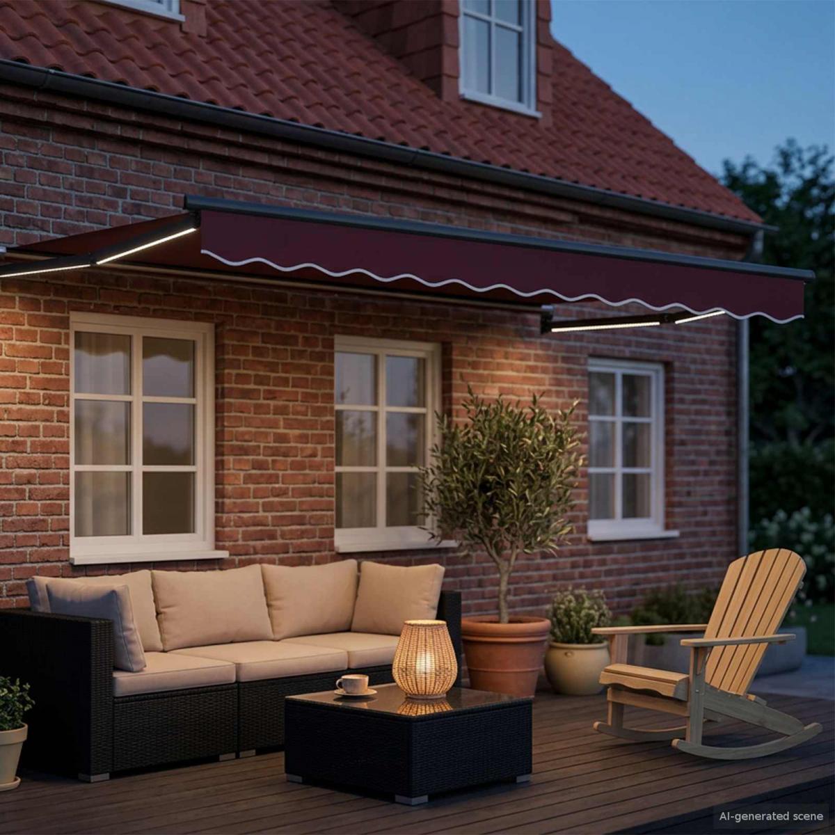 Toldo manual retráctil con LEDs Borgoña y Antracita 3,5 x 2 m