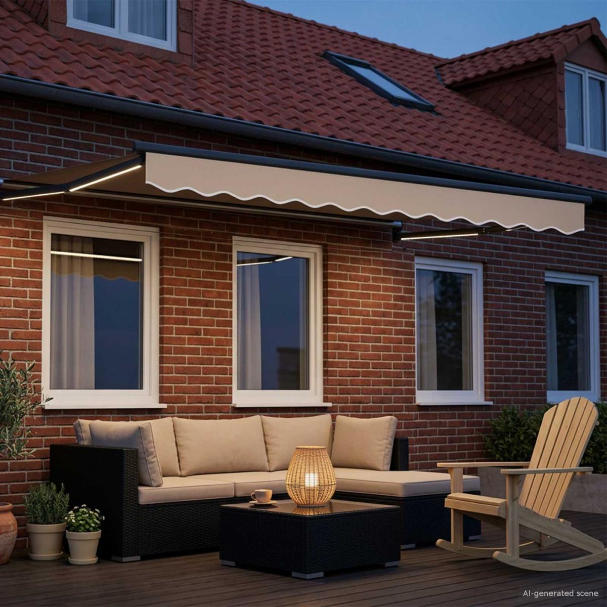 Toldo manual retráctil con LEDs Borgoña y Antracita 3,5 x 2 m