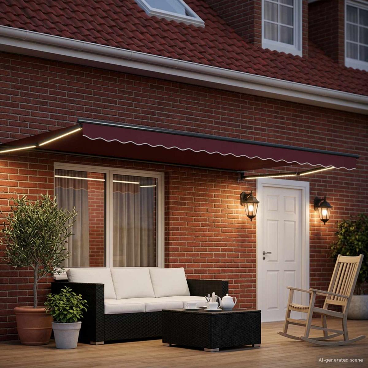 Toldo manual retráctil con LEDs Borgoña y Antracita 4,5 x 3 m