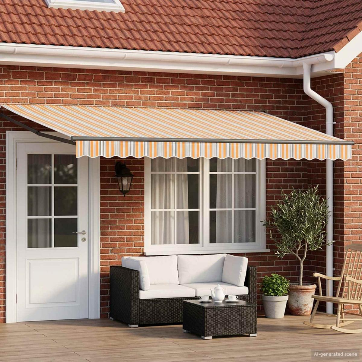 Toldo solar eléctrico 5 x 3 m Rayas amarillas, grises y blancas