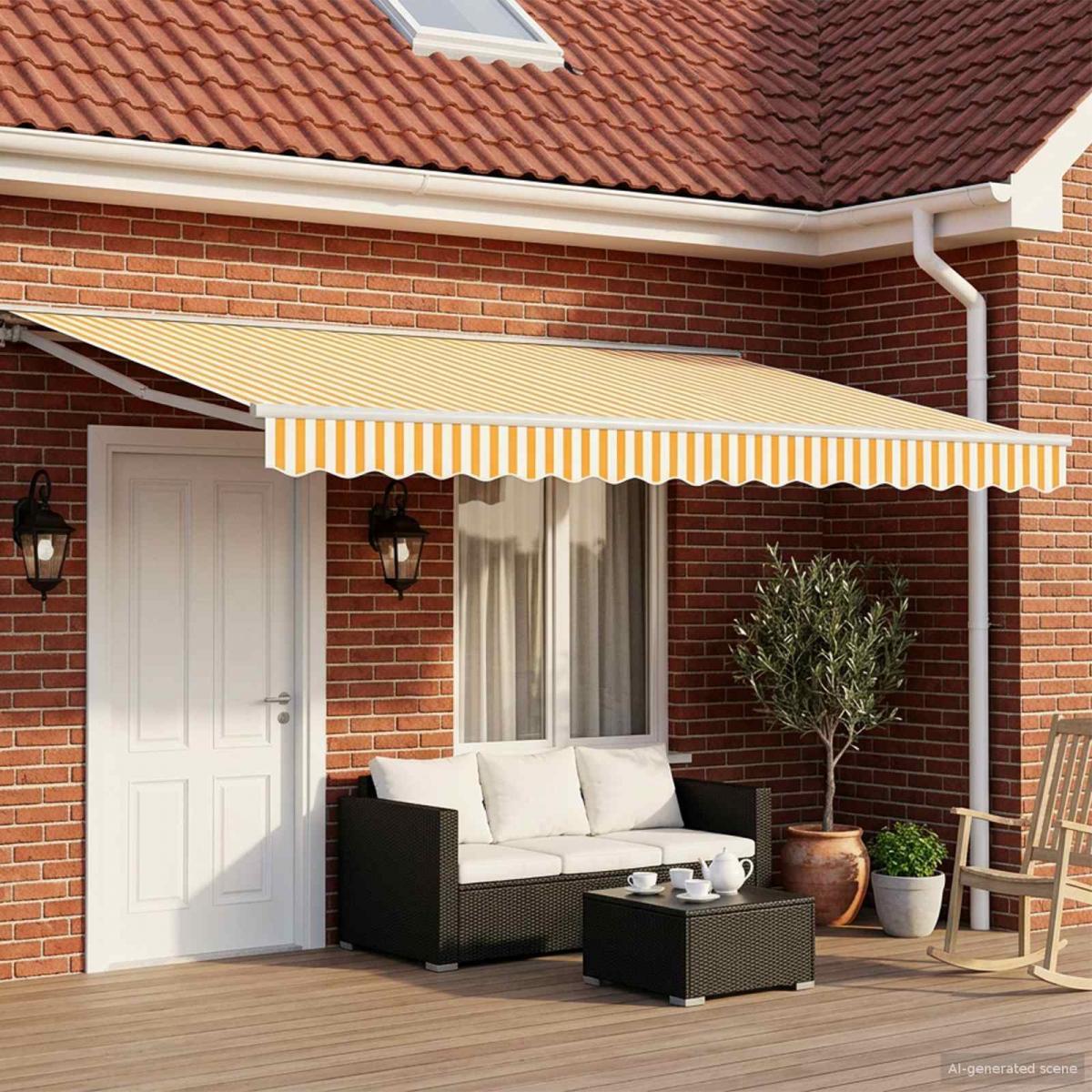 Toldo retráctil manual Naranja, Negro y Amarillo 5 x 3,5 m