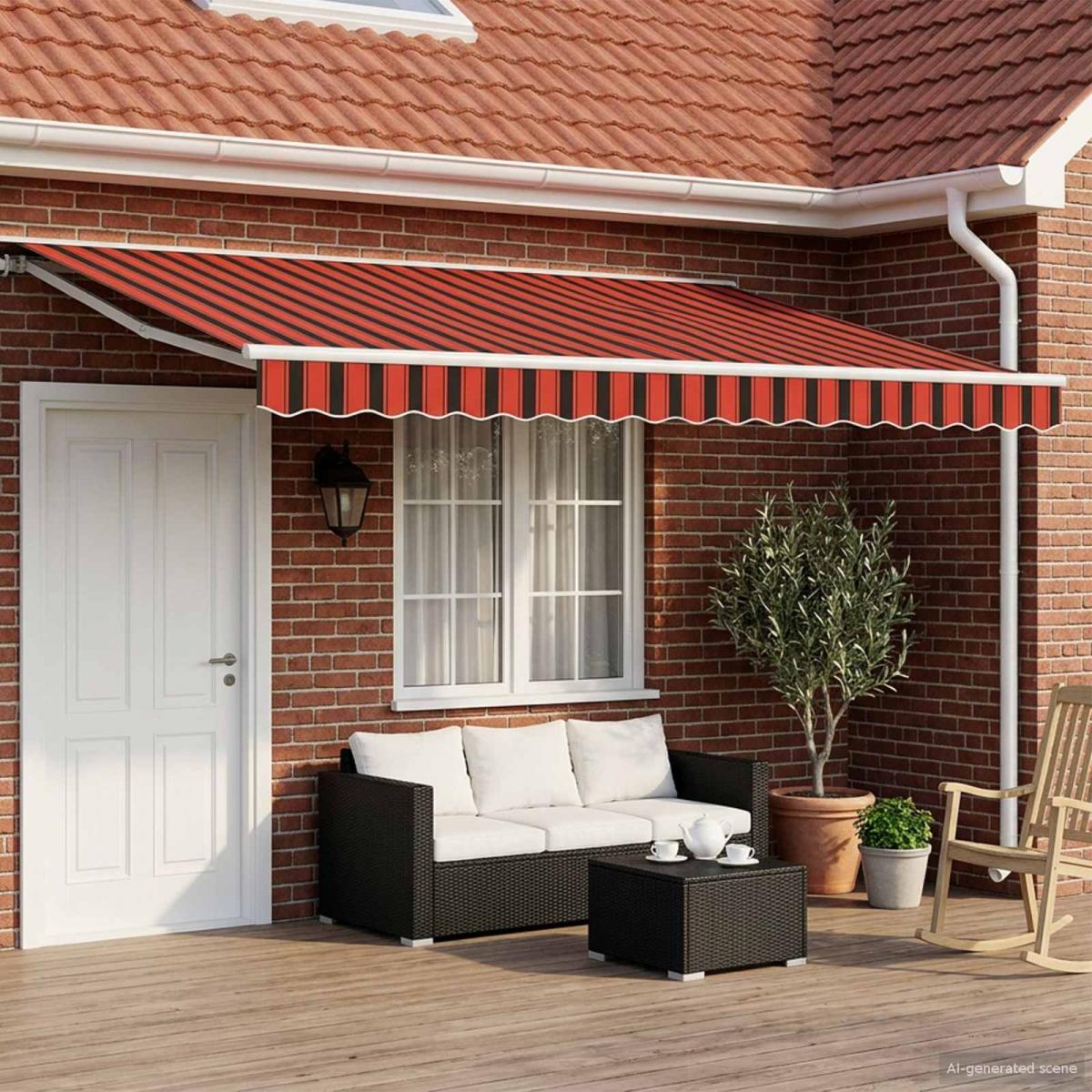 Toldo retráctil manual Naranja, Negro y Amarillo 5 x 3,5 m