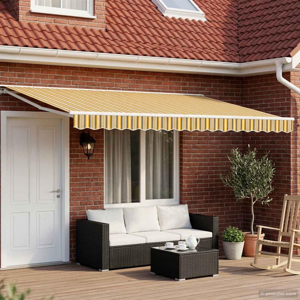 Toldo retráctil manual Naranja, Negro y Amarillo 5 x 3,5 m