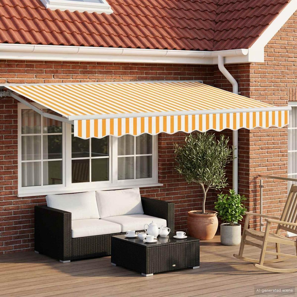 Armazón de toldo manual con LEDs Marrón y blanco 3,5 x 2 m