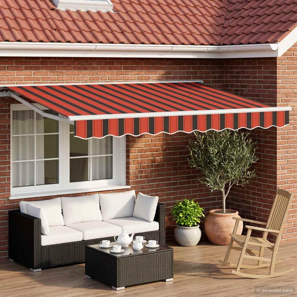 Armazón de toldo manual con LEDs Marrón y blanco 3,5 x 2 m
