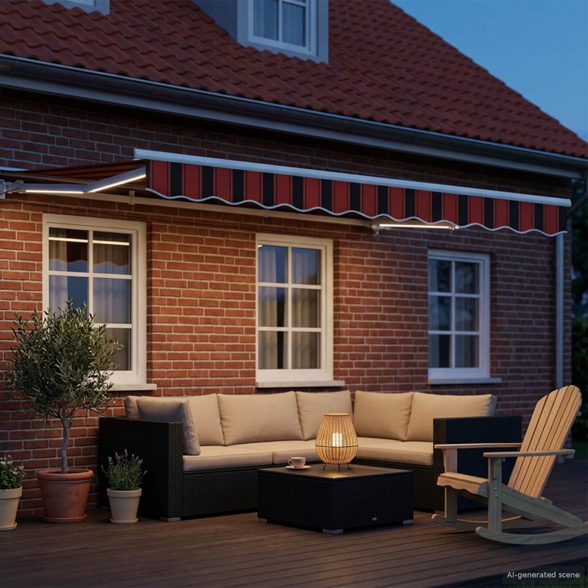 Armazón de toldo manual con LEDs Marrón y blanco 3,5 x 2 m