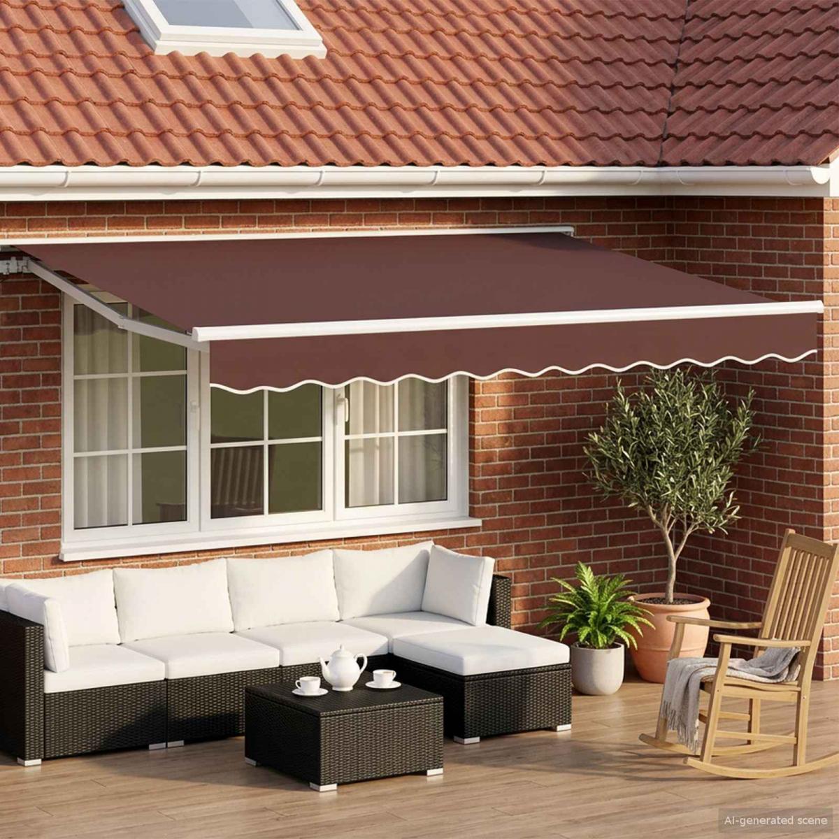 Armazón de toldo manual con LEDs Marrón y blanco 3,5 x 2 m