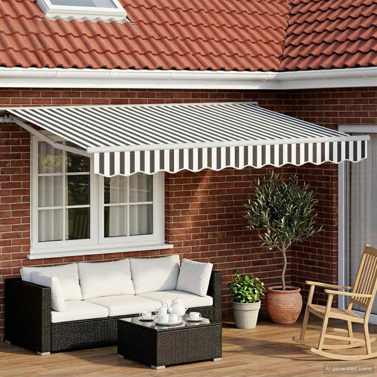 Armazón de toldo manual con LEDs Marrón y blanco 3,5 x 2 m