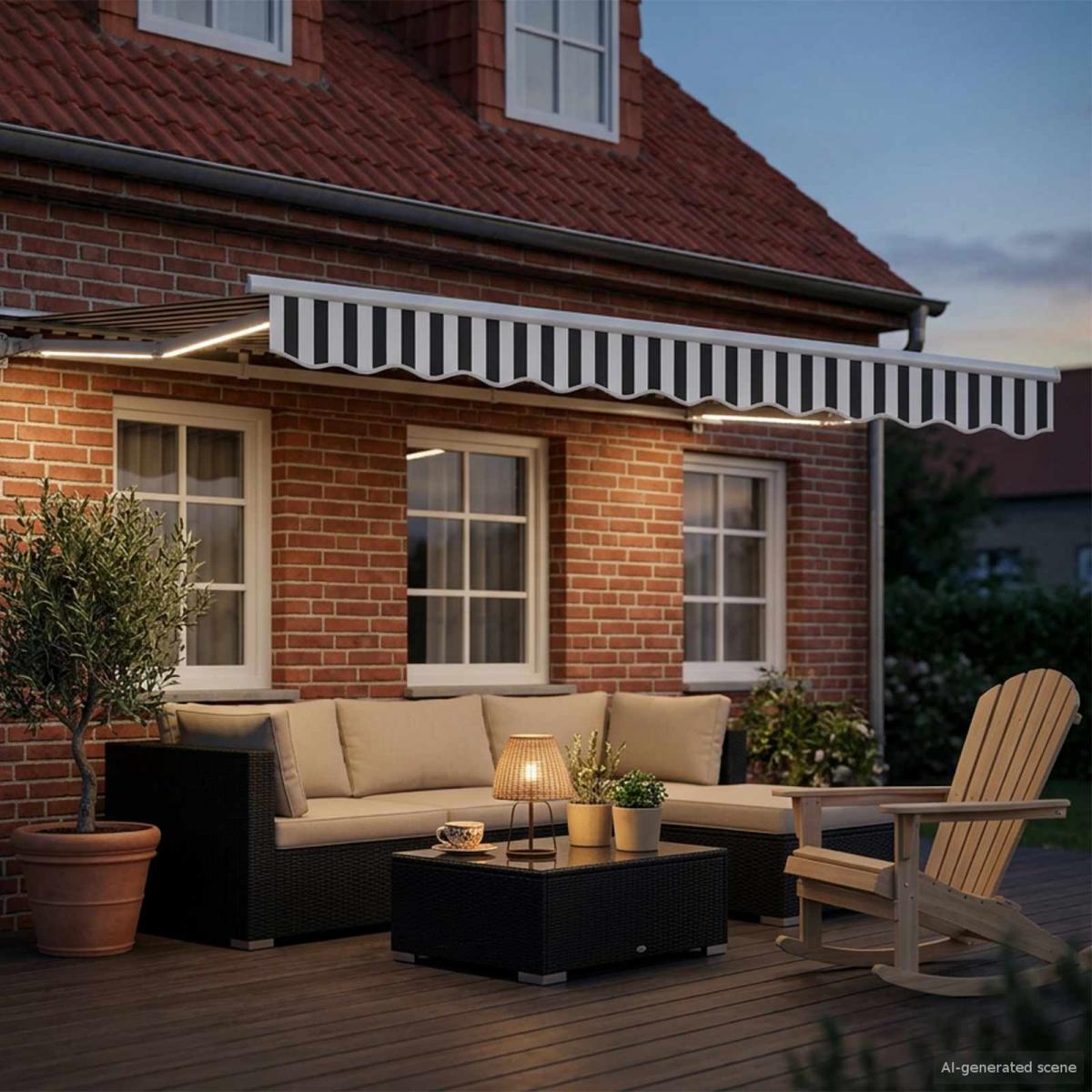 Armazón de toldo manual con LEDs Marrón y blanco 3,5 x 2 m