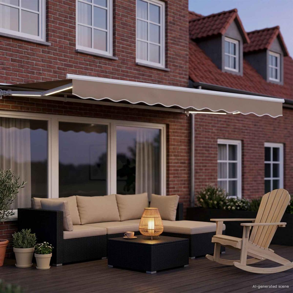 Armazón de toldo manual con LEDs Marrón y blanco 3,5 x 2 m