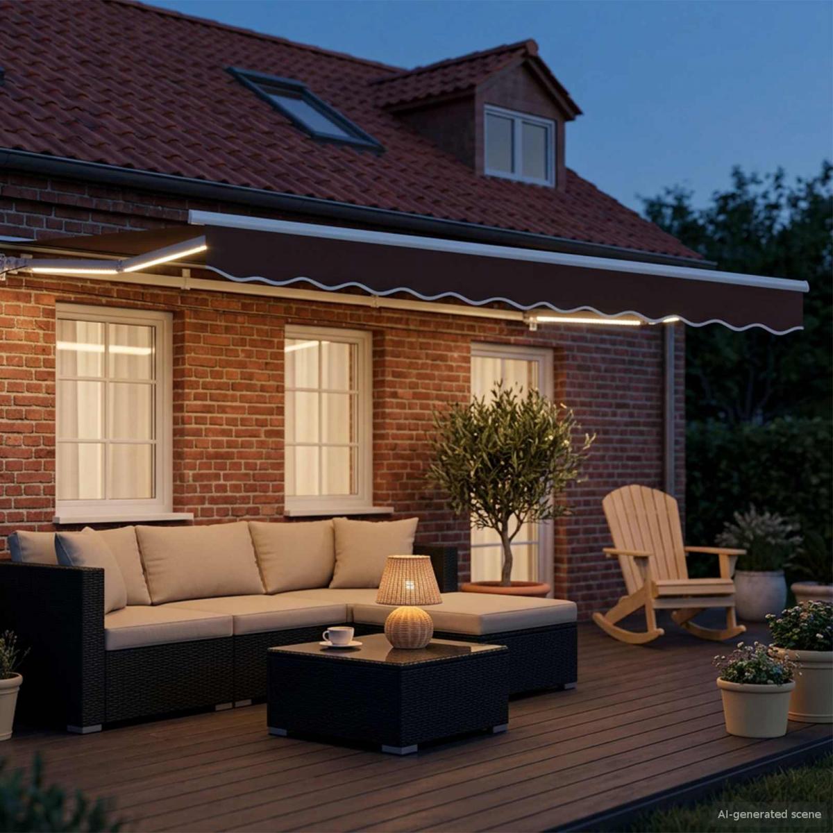 Armazón de toldo manual con LEDs Gris claro y blanco. 3 x 2,5 m