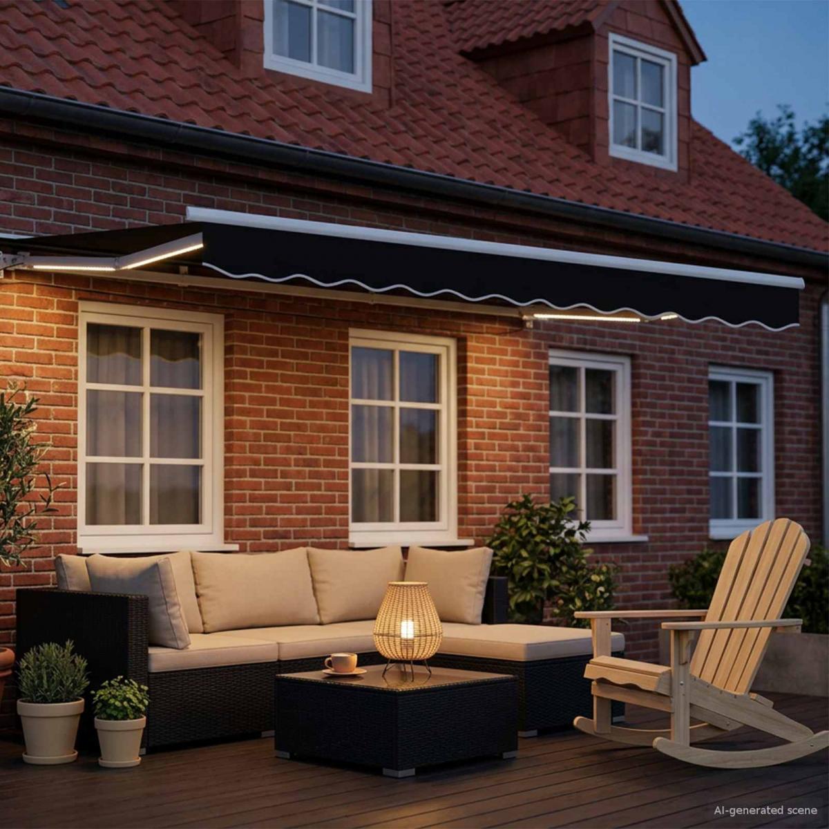 Armazón de toldo manual con LEDs Gris claro y blanco. 3 x 2,5 m