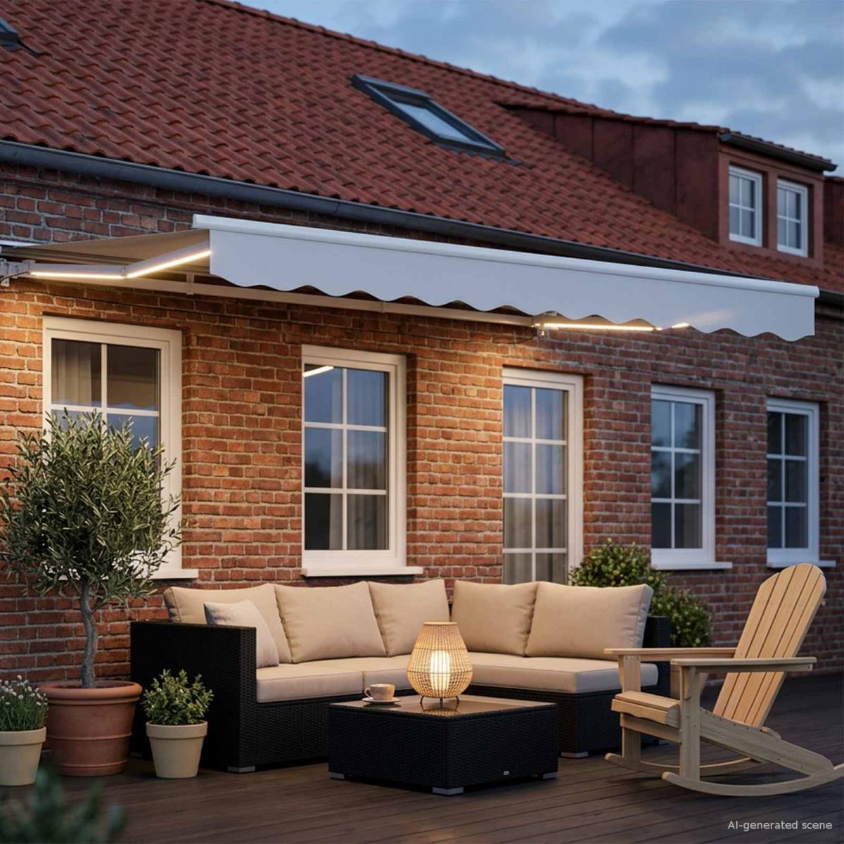 Armazón de toldo manual con LEDs Gris claro y blanco. 3 x 2,5 m