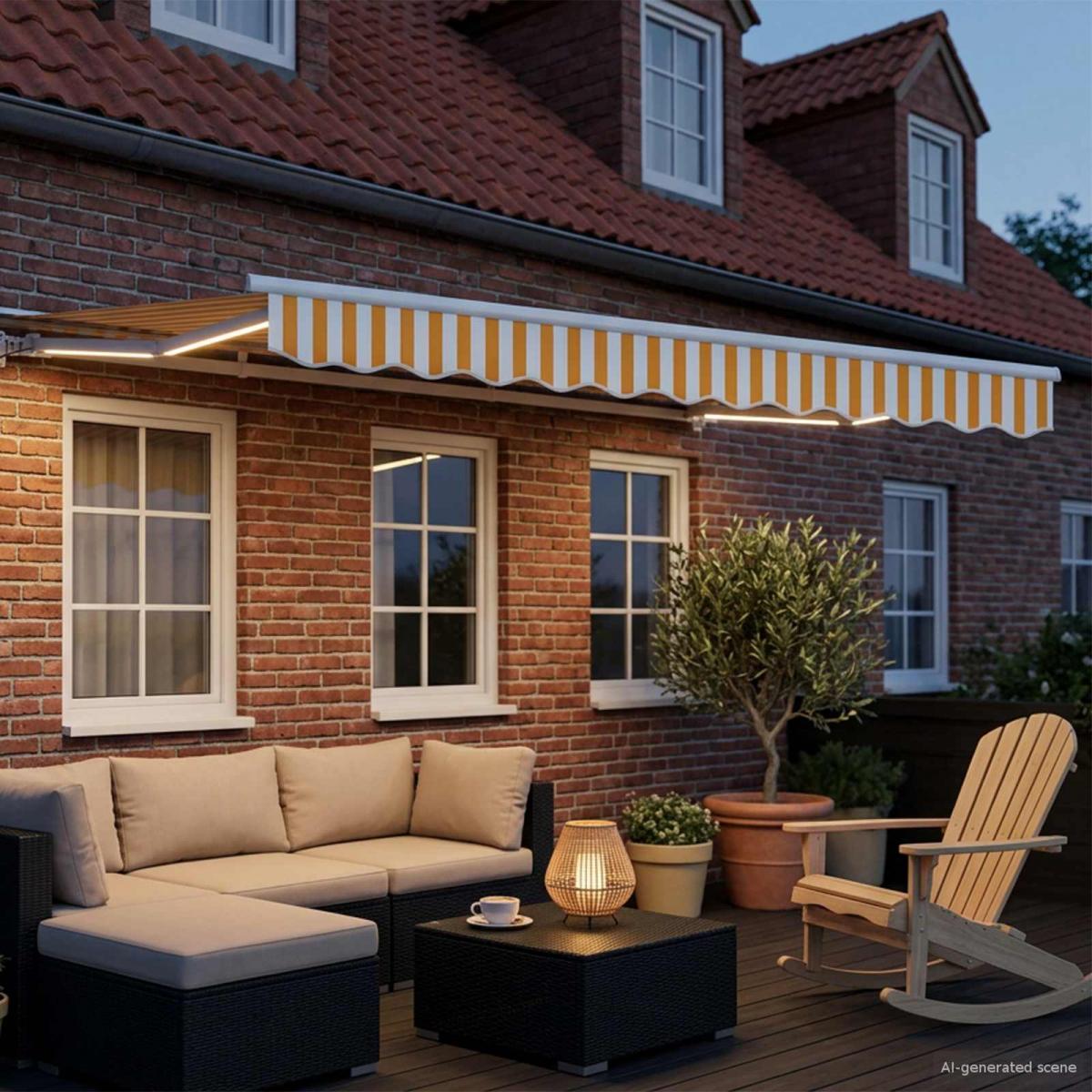 Armazón de toldo manual con LEDs Borgoña y Blanco 3,5 x 2,5 m