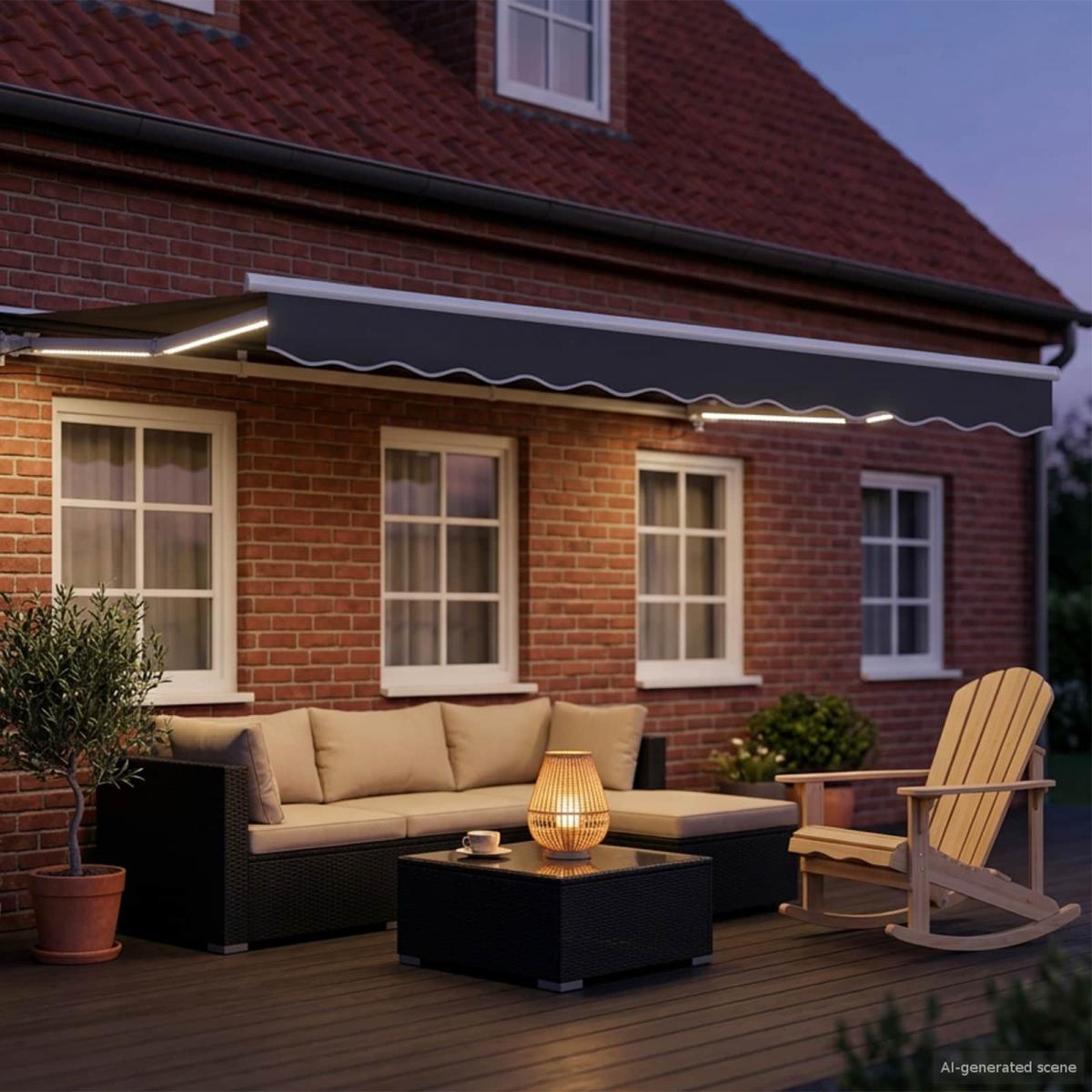 Armazón de toldo manual con LEDs Borgoña y Blanco 3,5 x 2,5 m