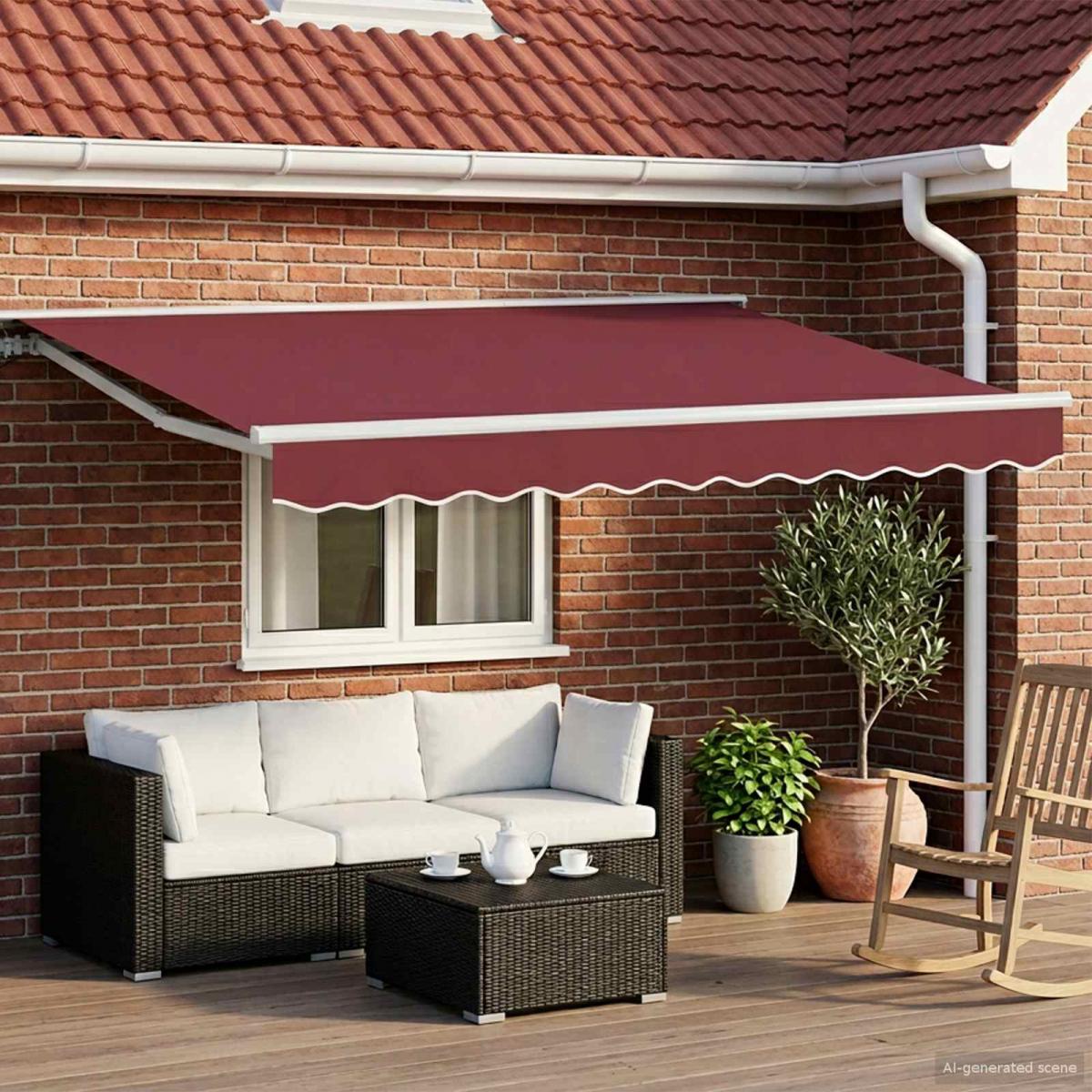 Armazón de toldo manual con LEDs Borgoña y Blanco 3,5 x 2,5 m