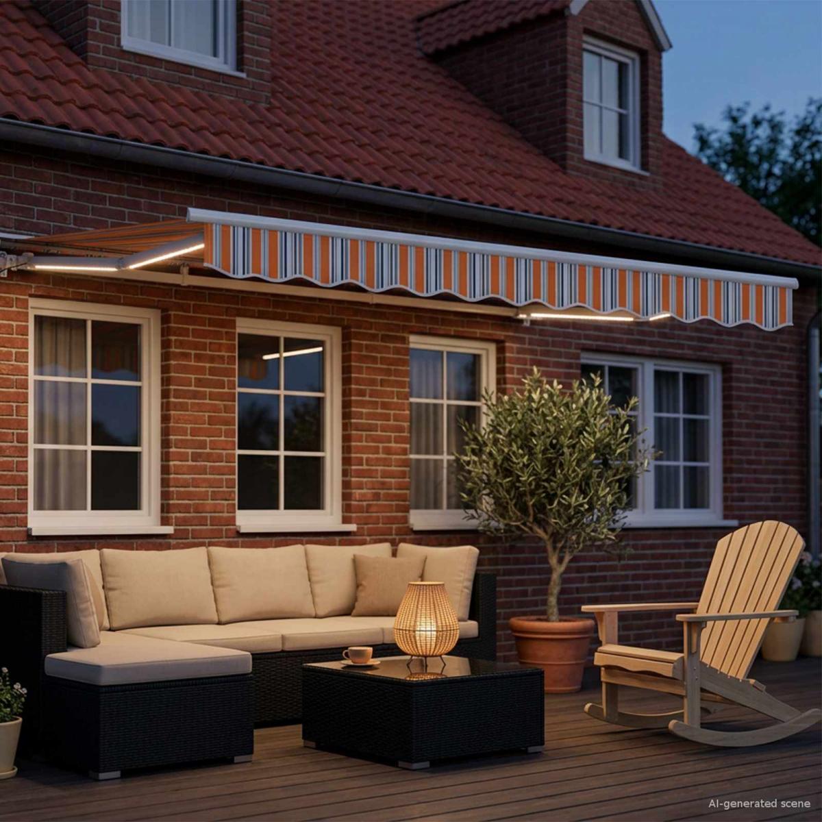 Armazón de toldo manual con LEDs Borgoña y Blanco 3,5 x 2,5 m