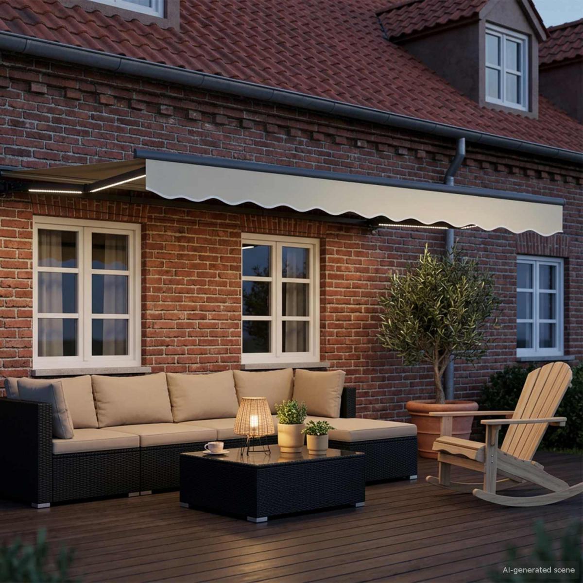 Armazón de toldo manual con LEDs Gris claro y blanco. 3 x 2,5 m
