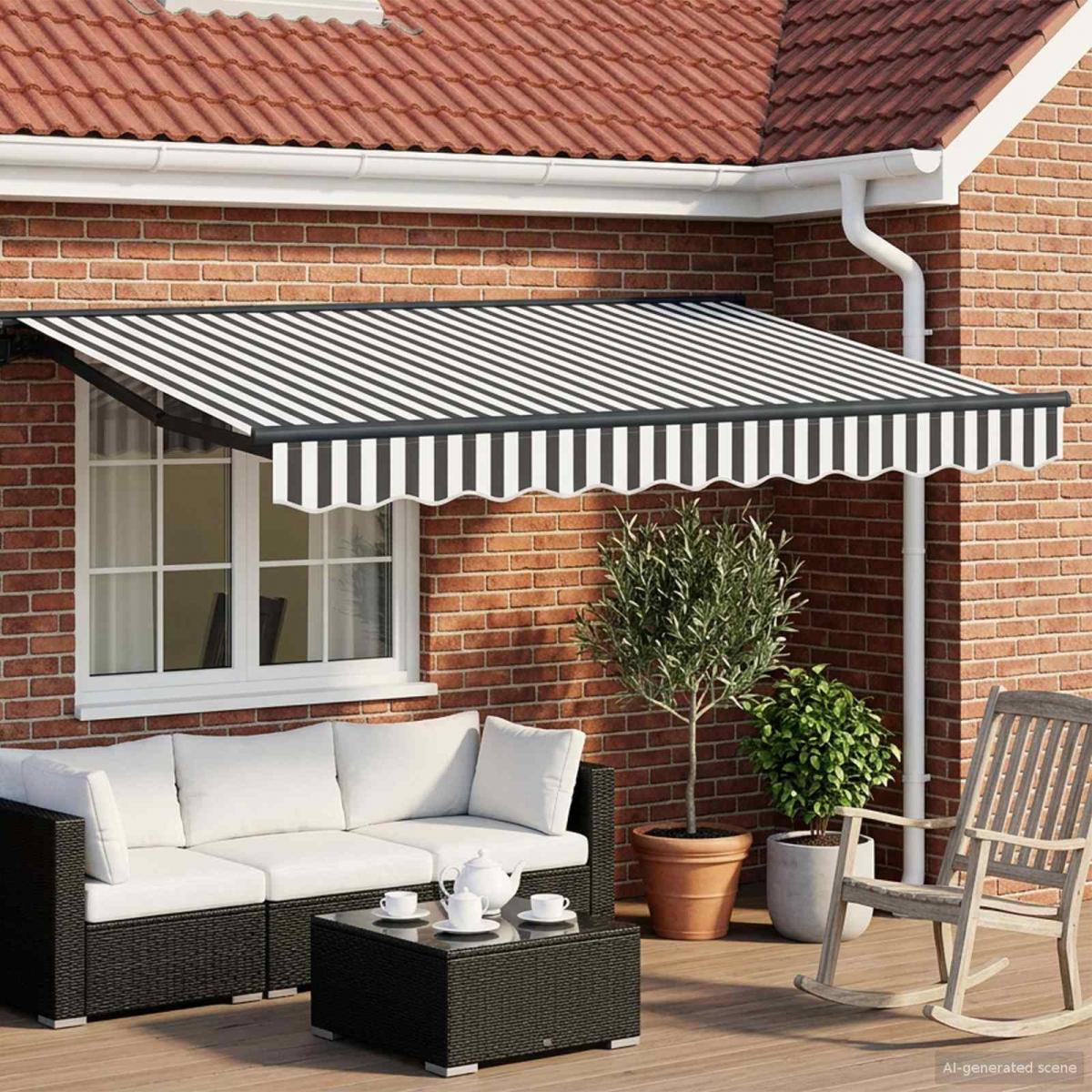 Armazón de toldo manual con LEDs Gris claro y blanco. 3 x 2,5 m