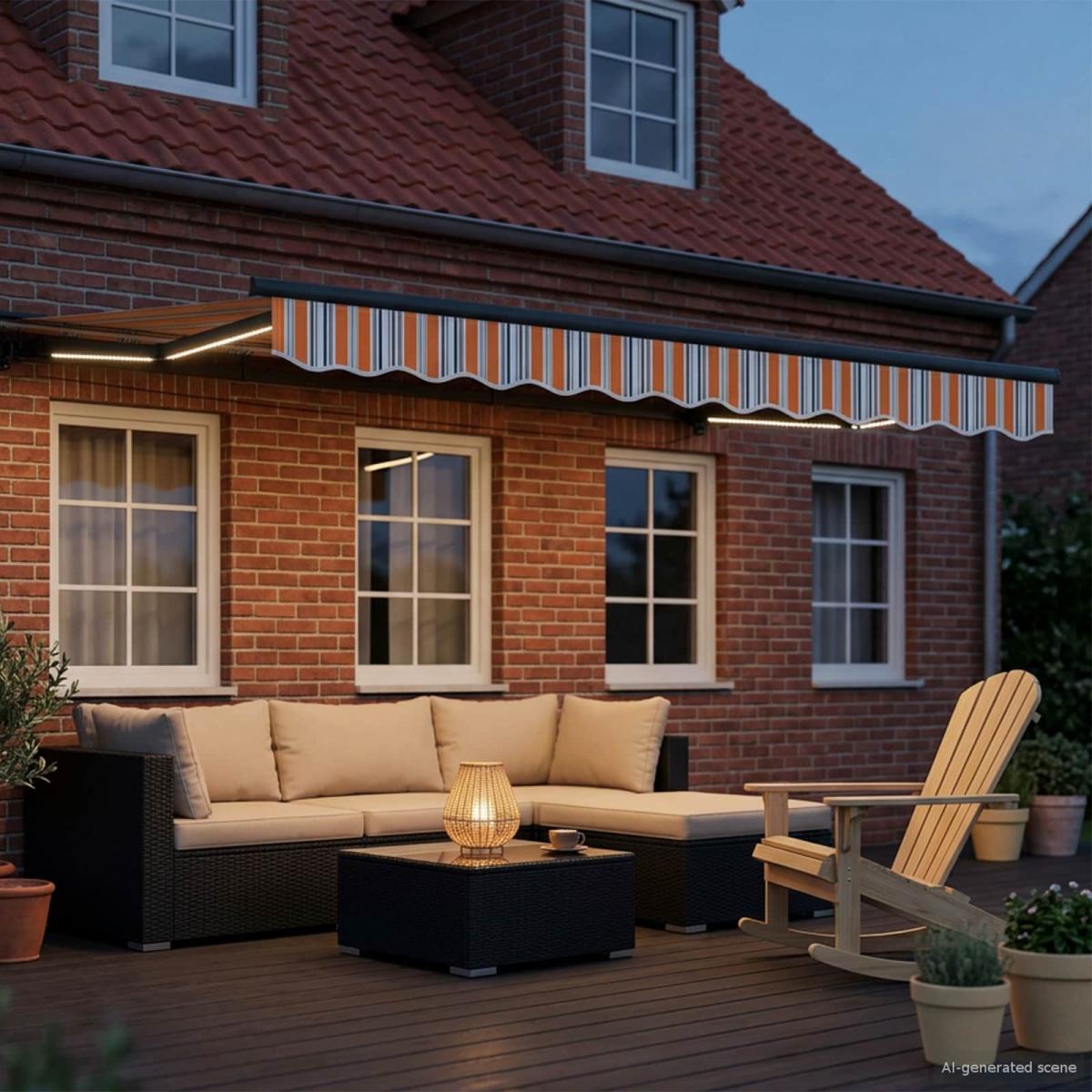 Armazón de toldo manual con LEDs Gris claro y blanco. 3 x 2,5 m