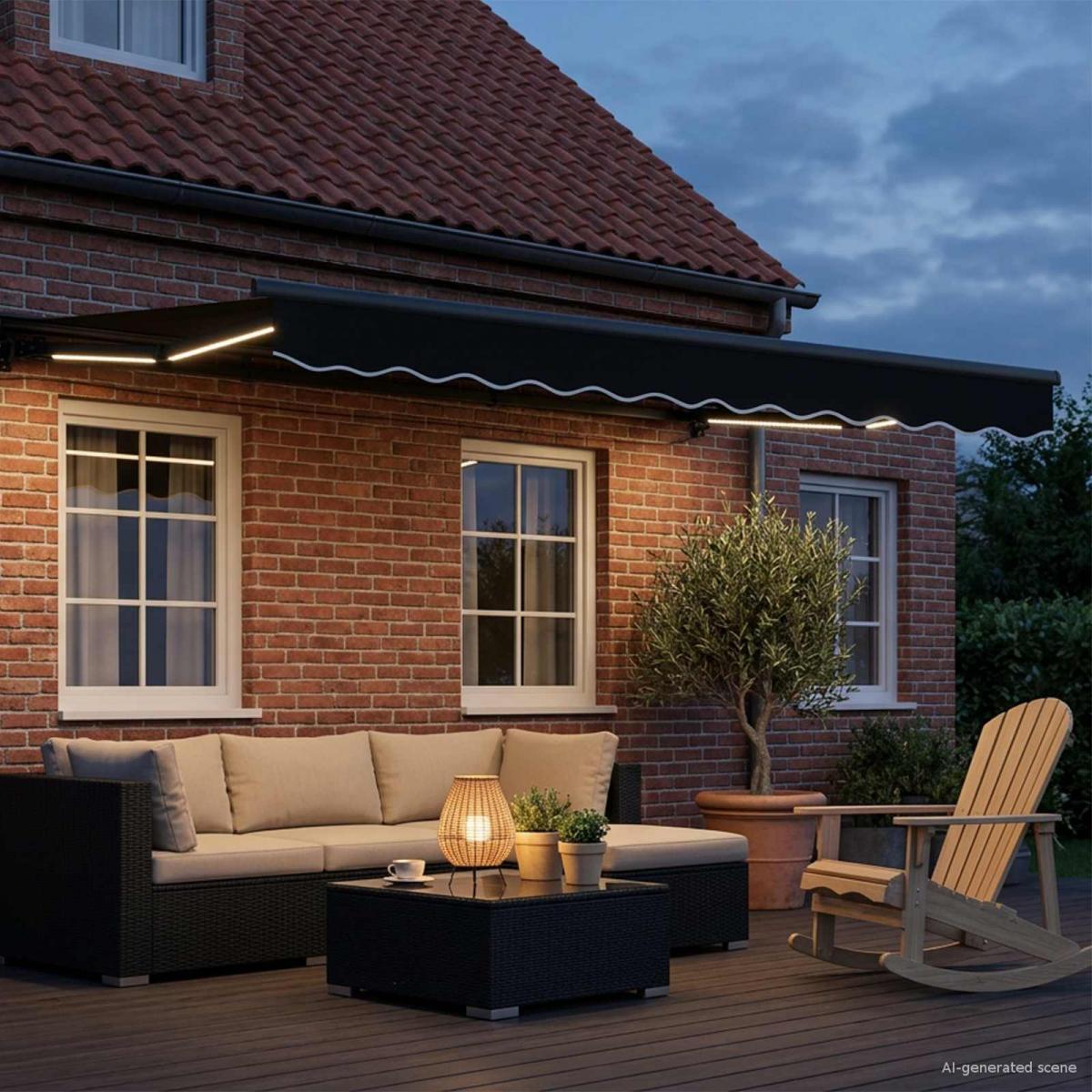 Armazón de toldo manual con LEDs Gris claro y blanco. 3 x 2,5 m