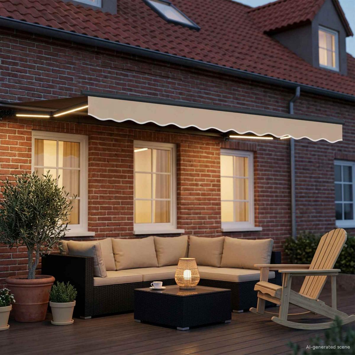 Armazón de toldo manual con LEDs Gris claro y blanco. 3 x 2,5 m