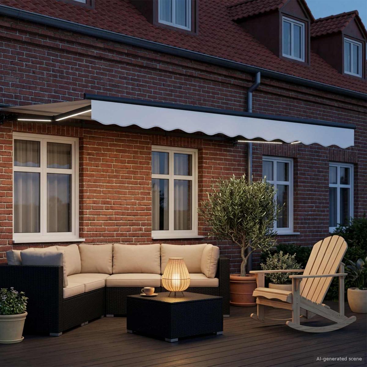 Armazón de toldo manual con LEDs Gris claro y blanco. 3 x 2,5 m