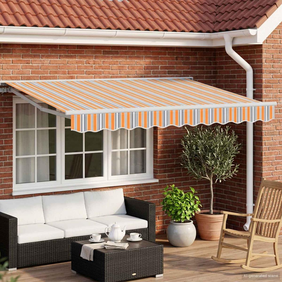 Toldo eléctrico solar Rayas naranjas y grises