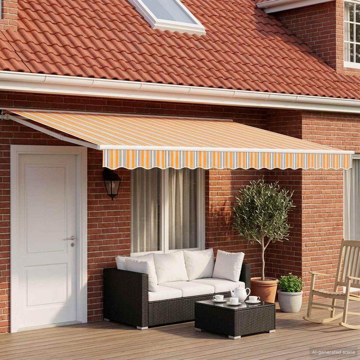 Toldo Retráctil Eléctrico Naranja, Negro y Blanco 4 x 3,5 m