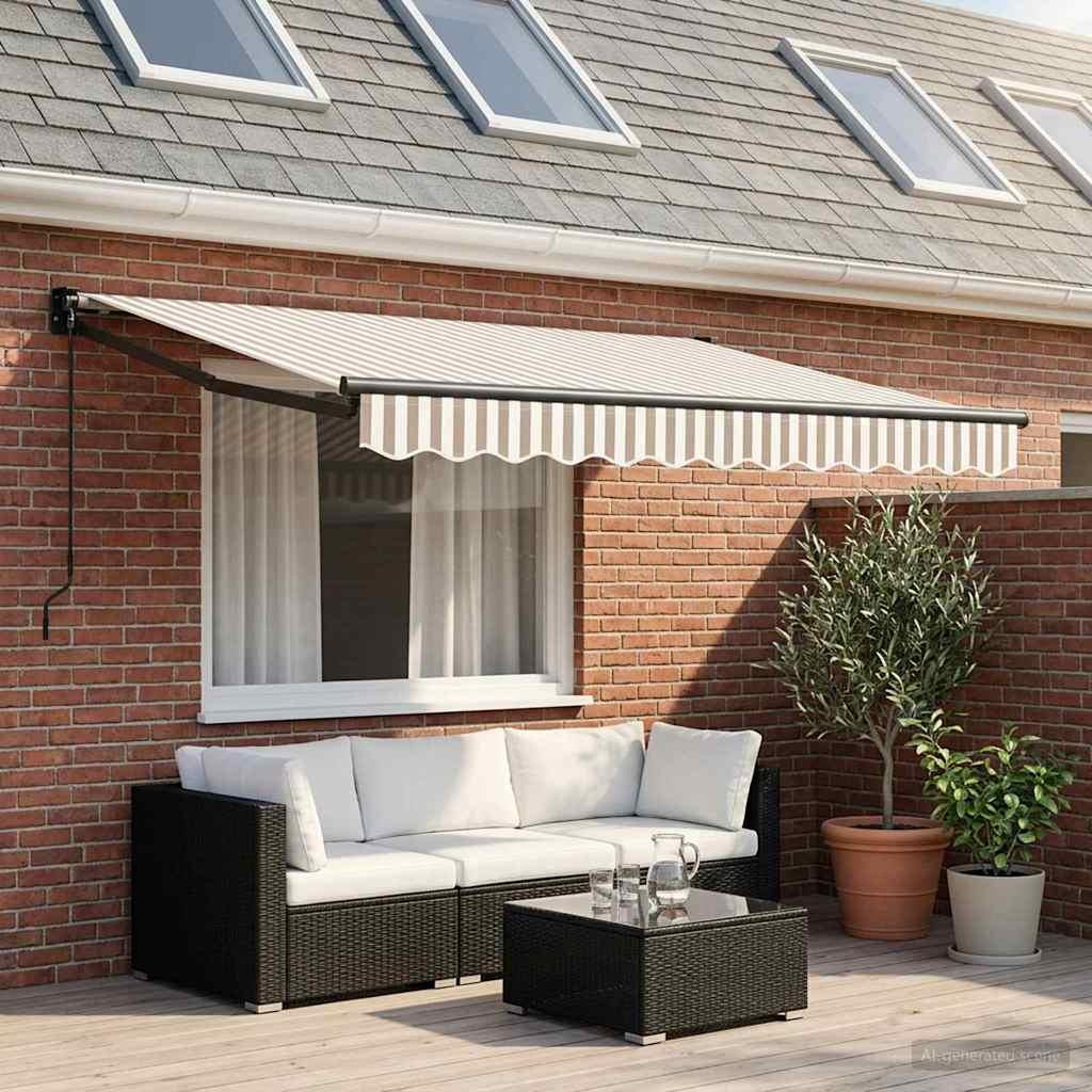 Toldo retráctil Gris claro y blanco. 3 x 2,5 m