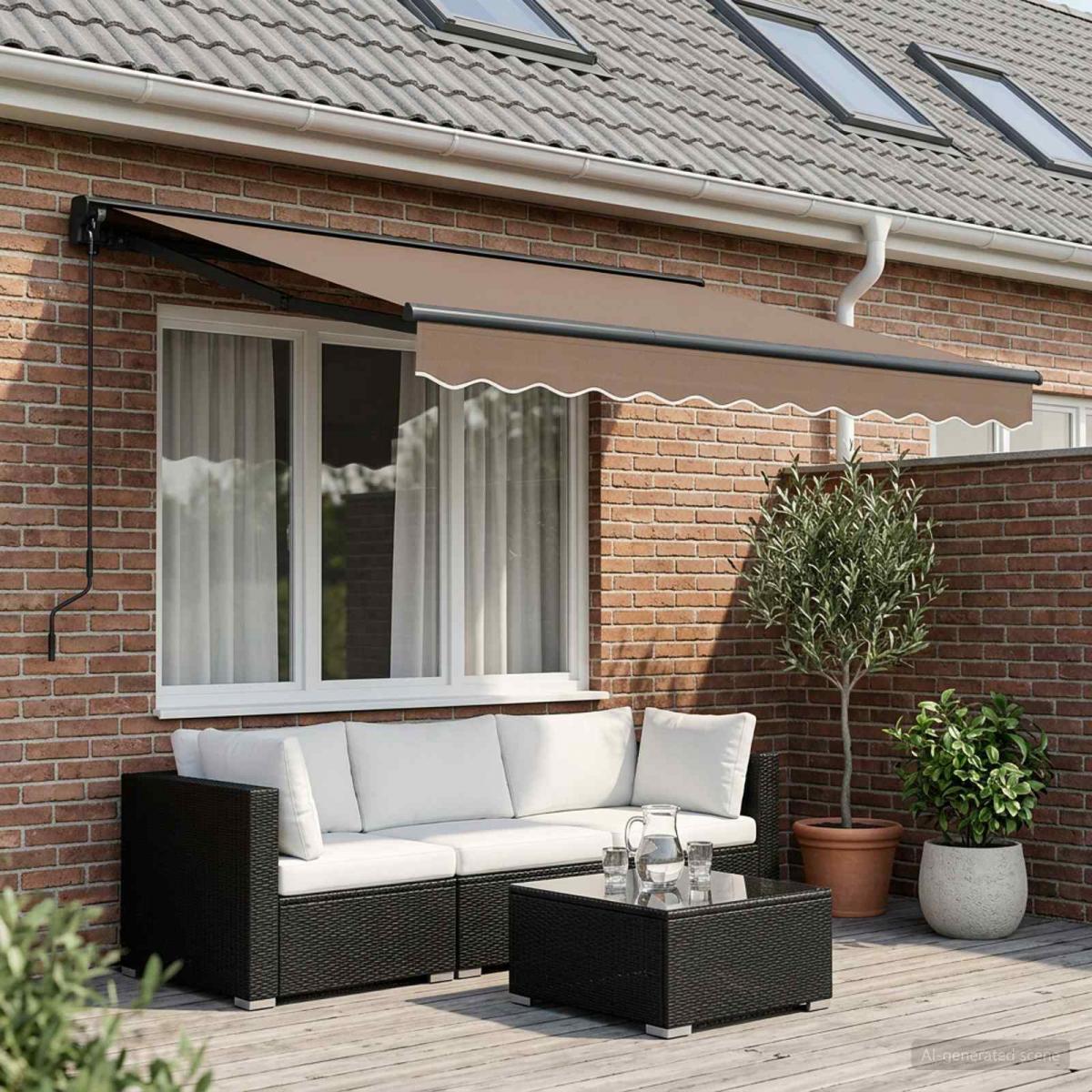 Toldo retráctil Azul y Blanco 400 x 350 cm Poliéster y Aluminio