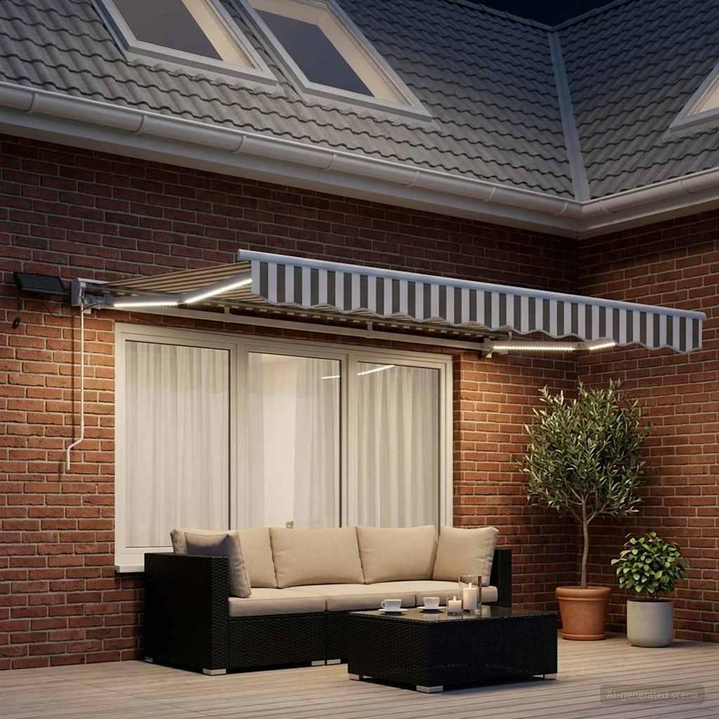 Armazón de toldo manual con LEDs Gris claro y blanco. 3 x 2,5 m