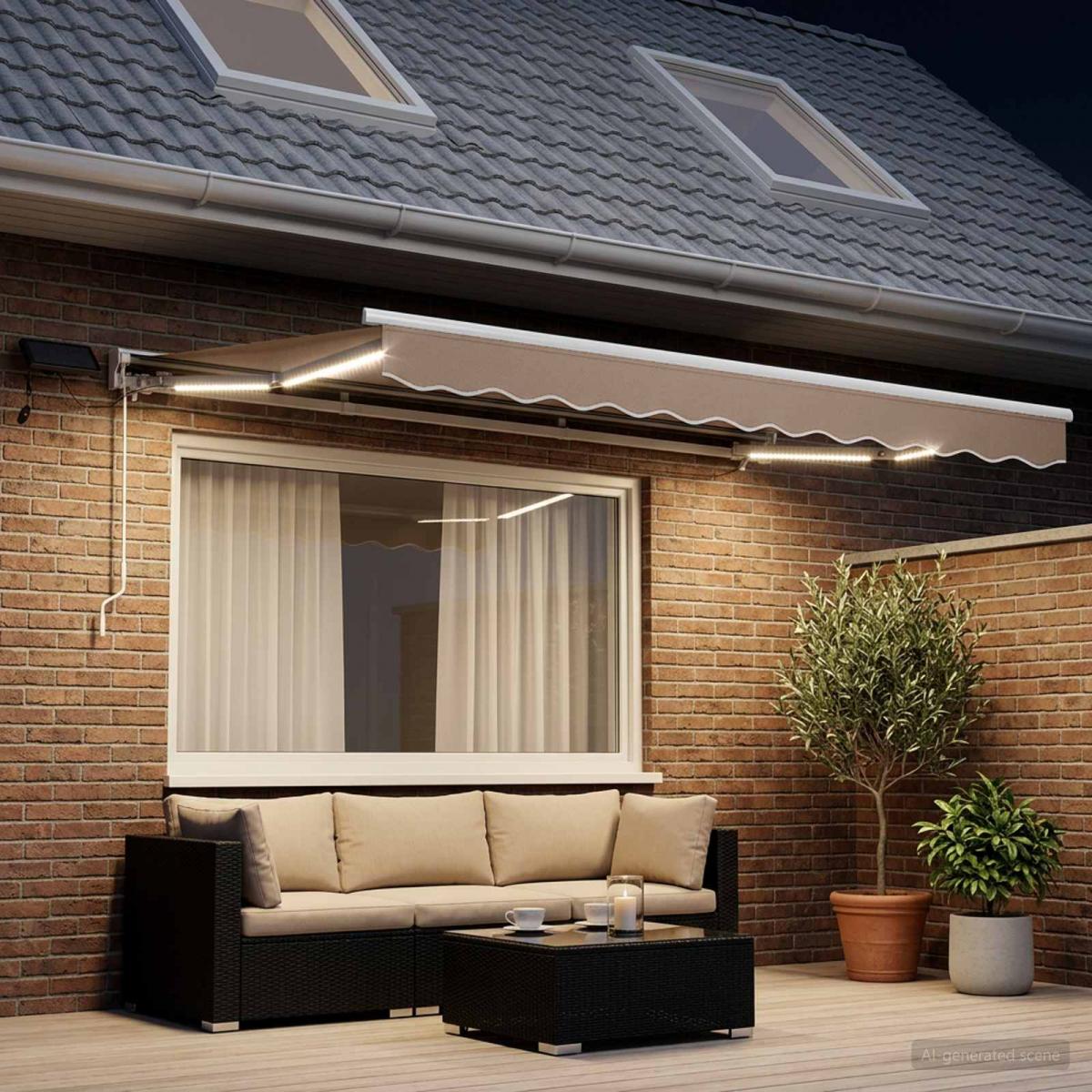 Armazón de toldo manual con LEDs Gris claro y blanco. 3 x 2,5 m