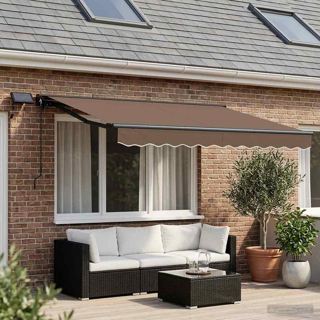 Armazón de toldo manual con LEDs Gris claro y blanco. 3 x 2,5 m