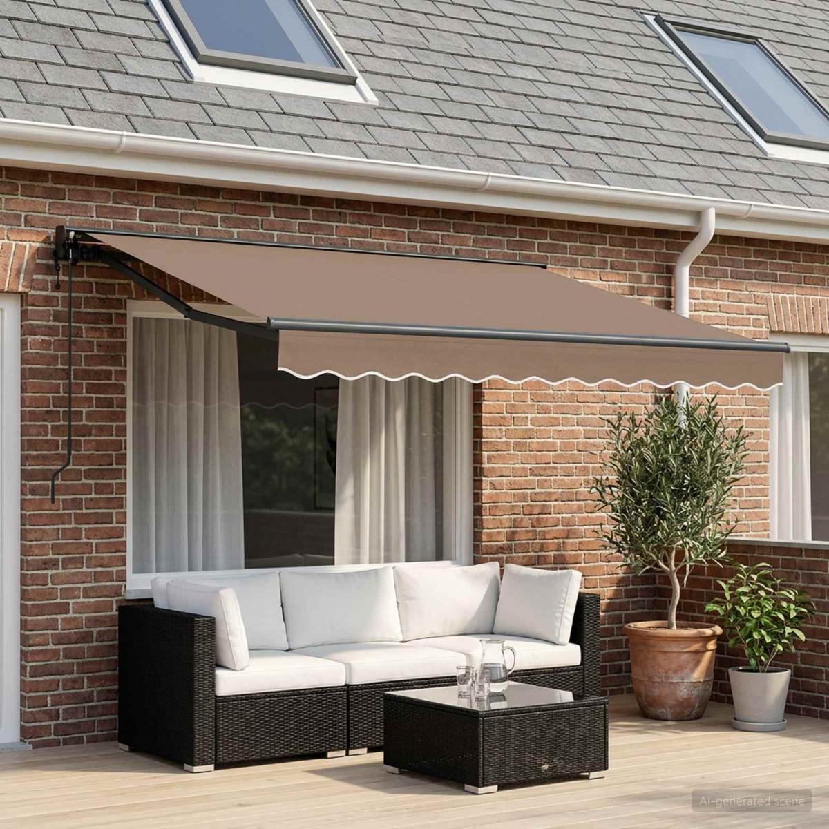 Toldo retráctil Azul y Blanco 400 x 350 cm Poliéster y Aluminio