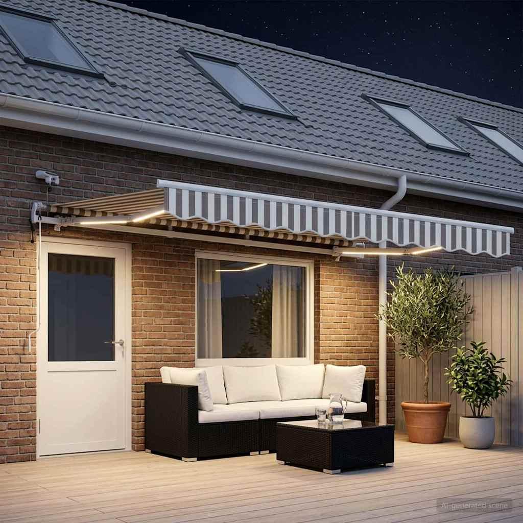 Toldo retráctil Gris claro y blanco. 400 x 350 cm Poliéster