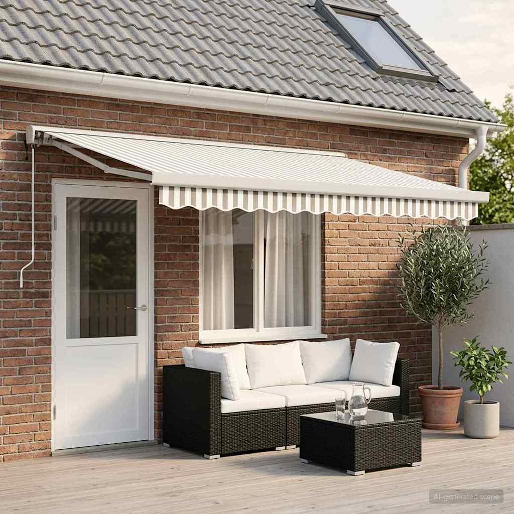 Toldo retráctil Verde y blanco 300 x 250 x 165 cm Tela y Metal