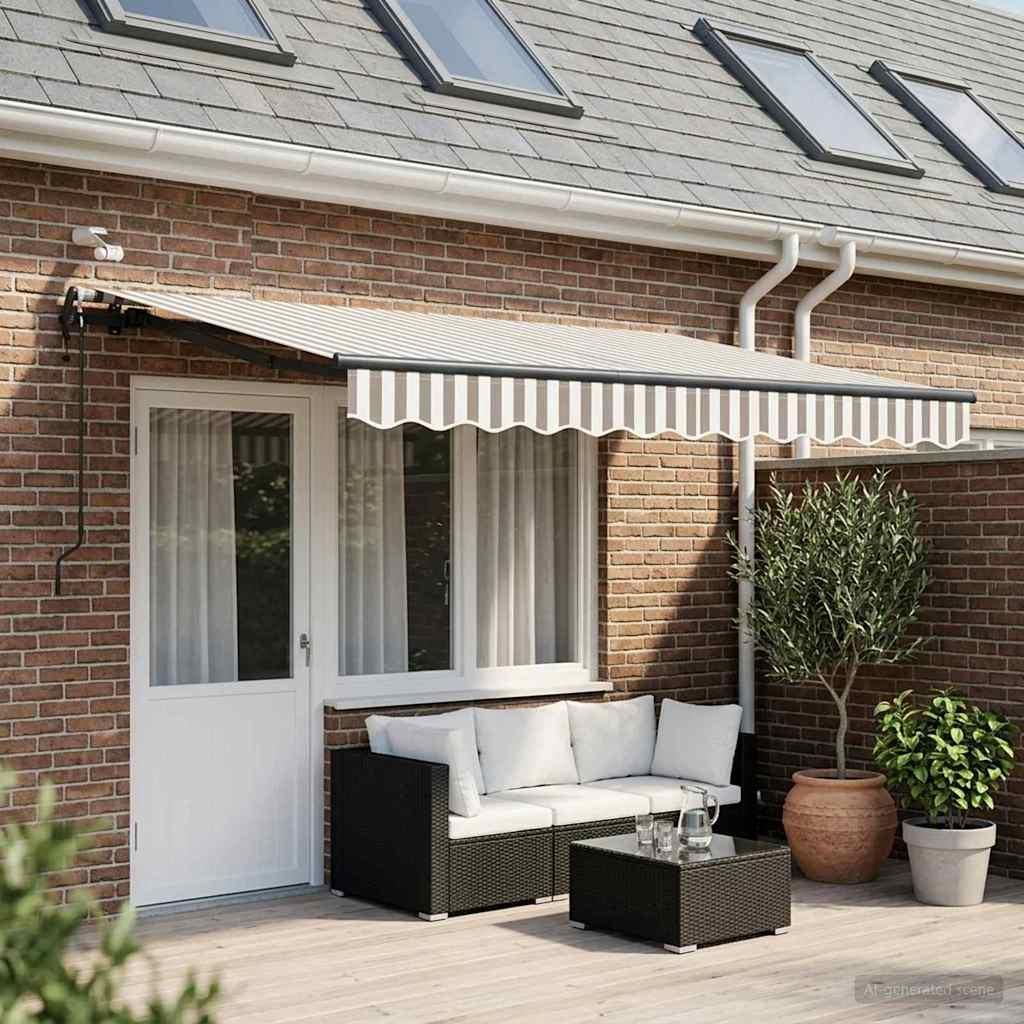 Toldo retráctil Gris claro y blanco. 400 x 350 cm Poliéster