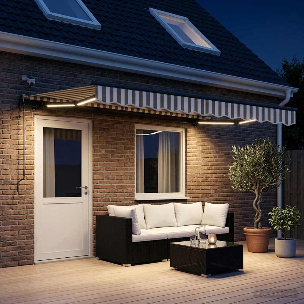 Toldo retráctil Gris claro y blanco. 400 x 350 cm Poliéster