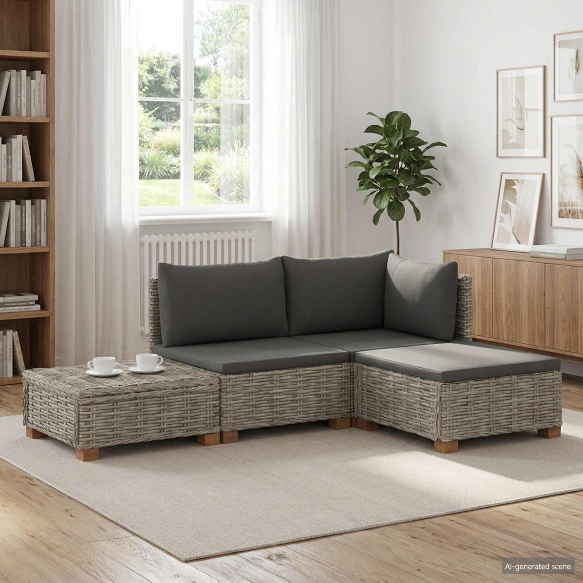 4 uds. Conjunto de Lounge de Ratán con Cojines GENDT Gris Kubu